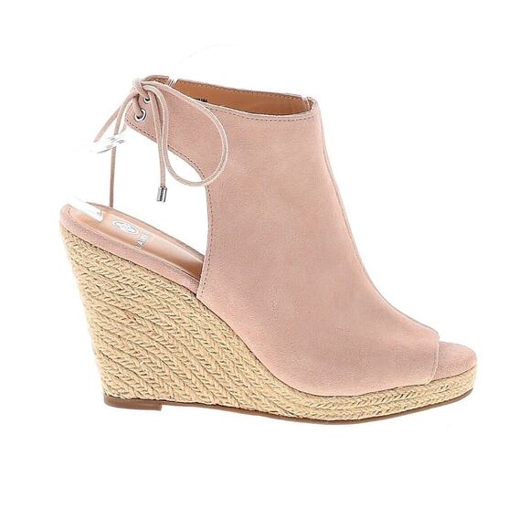 Laurie Felt Pink Suede Espadrille Peep Toe Wedges | Size 9 - Picture 1 of 2